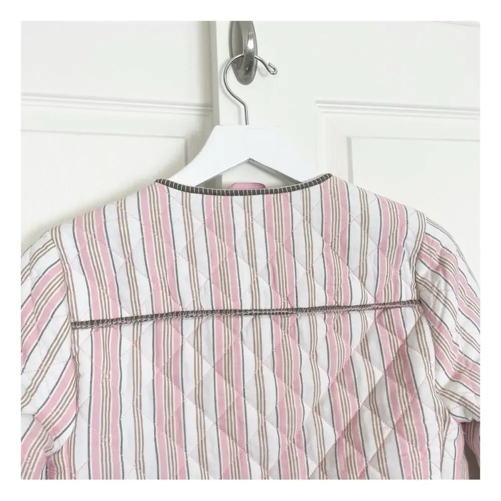Boden Striped Embroidered Quilted Jacket Beaded Pink Crop Length Sz XS - Picture 9 of 13